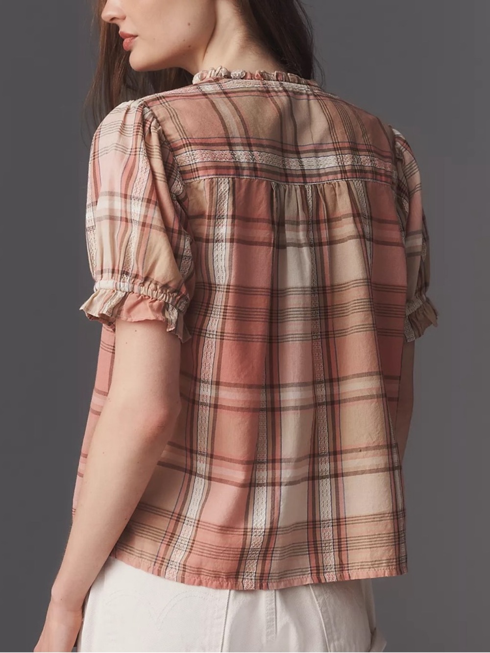 Anthropologie Cotton Puff-Sleeve Buttondown Shirt